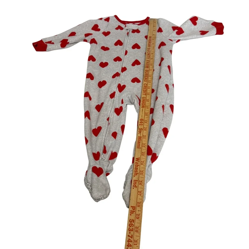 Carters 18M Red Heart Gray Fleece Footed Pajamas Long Sleeve Zip Up Sleepwear
